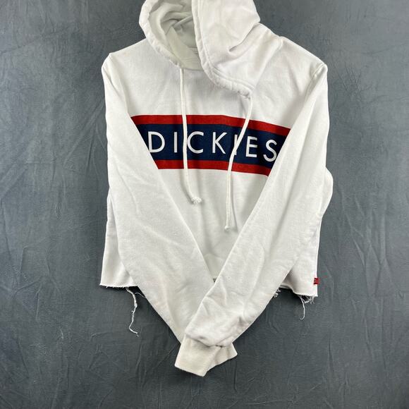 Dickies Raw Hem Crop Top Hoodie Sweatshirt Center Logo Skater Y2K Women's Medium - Picture 5 of 12